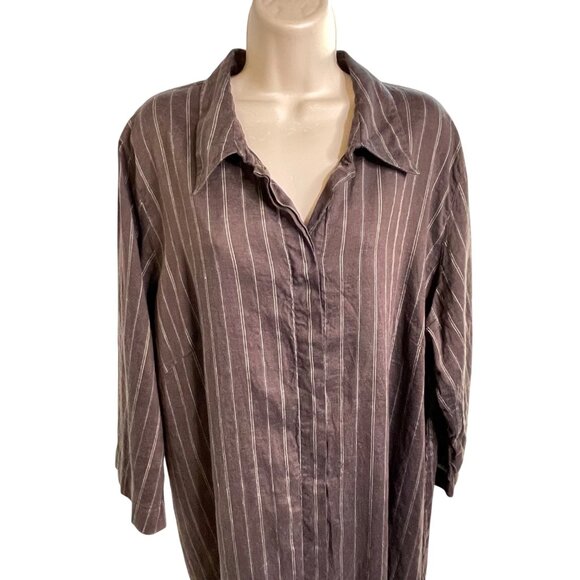 Marina Rinaldi Brown Striped Linen Cotton Button-Up Maxi Dress Made In Italy u - Picture 2 of 12